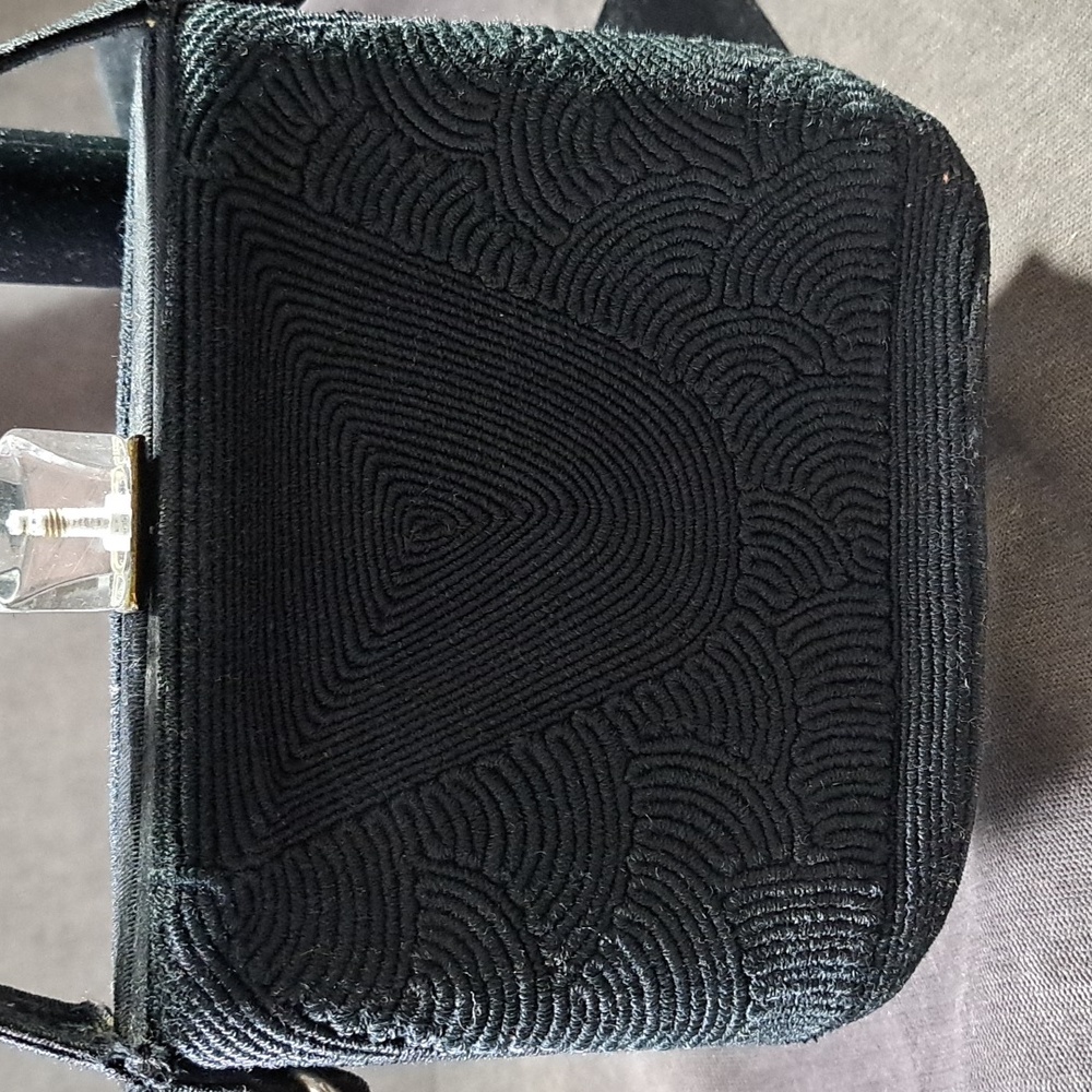 Antique Park Lane Creation By Capitol Leather Black Corde Pillbox Handbag  G- - Picture 2 of 16